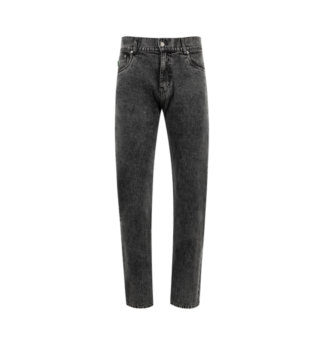Image 1 of 3 - BLACK - Pleasures Acid Jeans are a 5-pocket style with a standard fit and a debossed denim leather patch. 100% cotton.