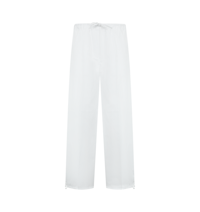 Image 1 of 3 - WHITE - TOTEME Drawstring Cotton Trousers featuring relaxed fit, cinched, drawcord hem that creates a soft balloon shape, elasticated waistband, subtle pleats at the waist, side-seam pockets and back welt pockets. 100% organic OCS cotton. Made in Turkey.