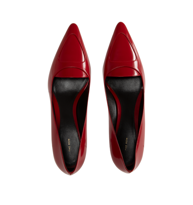 Image 4 of 4 - RED - THE ROW Viv Kitten Heel featuring pointed kitten heel, polished calfskin leather, layered vamp detail, leather sole, and rubber heel cap. 100% calfskin leather. Leather sole. Made in Italy.