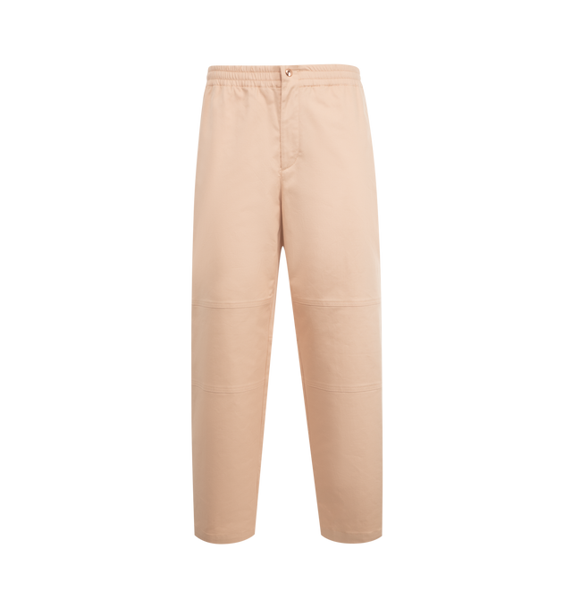 Image 1 of 3 - PINK - Moncler x Gilga Farm Designed by Donald Glover Cotton Gabardine Pants featuring longue saison lining, down-filled, zipper closure with ribbon trim, zipped pockets and logo patch. 74% cotton, 24% lyocell, 2% elastane/spandex. Made in Romania.
