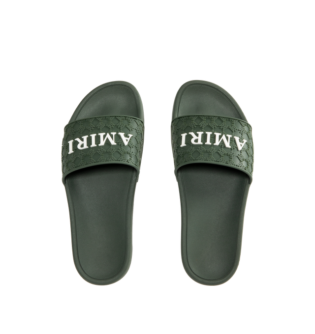 Image 4 of 4 - GREEN - AMIRI MA Quad Pool Slides featuring rubber pool slides, logo pattern embossed throughout, open toe, logo embossed at vamp and outer side, molded rubber footbed and treaded rubber sole. Rubber.