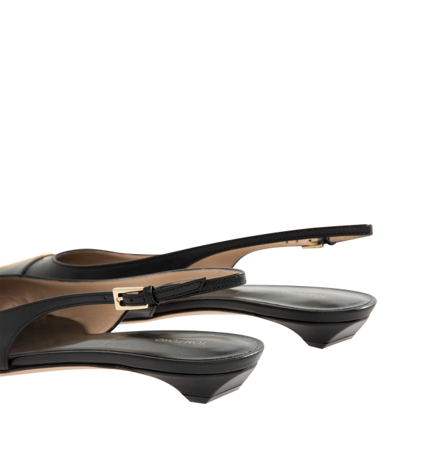 Image 3 of 4 - BLACK - Tom Ford Womens Thea Slingback Ballerina Flats are crafted from shiny goatskin leather. Feature a pointed toe with signature pale gold-tone T metal detail, adjustable slingback strap, leather sole, and 1.5 cm heel. Main Material: 100% Goatskin Leather; Sole: Leather. Made in Italy.