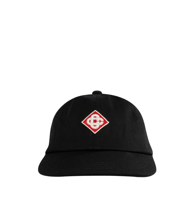 Image 1 of 2 - BLACK - CASABLANCA Diamond Logo Patch Cap featuring front embroidered logo detail and back adjustable strap. 100% cotton. Applique: 95% rayon, 5% polyester. Made in Lithuania. 