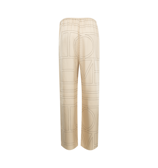 Image 2 of 3 - WHITE - TOTME Monogram Silk PJ Bottoms have an elastic waistband, all-over monogram embroidery, and side pockets. 100% silk satin.
