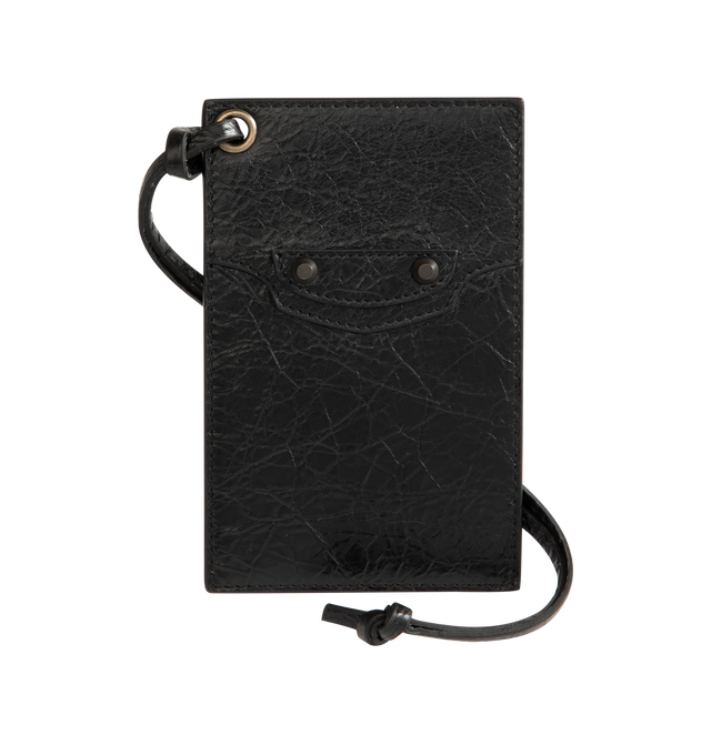 Image 1 of 3 - BLACK - BALENCIAGA Le City Charm Keychain Card Holder featuring brass hardware, Balenciaga logo debossed tone-on-tone at front, 1 receipt compartment, 4 card slots and can be attached to the bag or be used as a Keychain. Lambskin. Made in Italy.