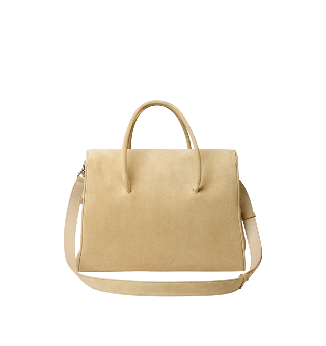 Image 3 of 4 - NEUTRAL - JACQUEMUS Turismo Shopper Bag featuring soft suede, magnetic flap closure, two top handles, adjustable and removable cross-body strap, tied bow detail and large interior patch pocket. 16.54 15.35 7.68 in. Handle height: 7.87 in. 100% calf leather. Made in Italy.