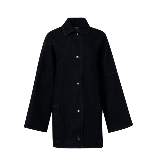 Image 1 of 2 - BLUE - TOTEME DENIM OVERSHIRT JACKET featuring oversized fit, silver-tone snap buttons and flap pockets. 100% organic cotton. 