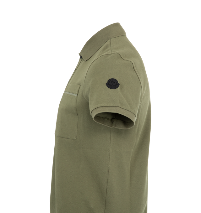 Image 3 of 3 - GREEN - MONCLER Polo featuring short sleeves, three-button placket, chest pocket, ribbed collar and straight hem. 100% cotton.