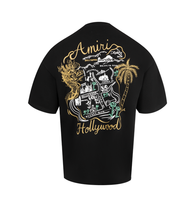 Image 2 of 2 - BLACK - AMIRI Hollywood Oversized T-shirt featuring cotton jersey, rib-knit crewneck, short sleeves, logo and text printed at chest and back and dropped shoulders. 100% cotton. Made in Italy.