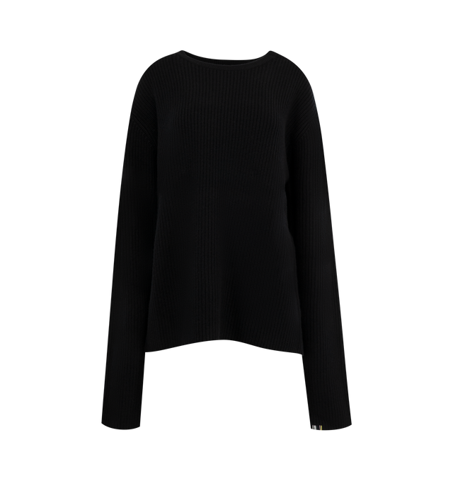 Image 1 of 2 - BLACK - EXTREME CASHMERE You Sweater featuring chunky cashmere sweater with a warm rib knit, classic crew-neck and a slit detail on the side of the round neckline. 100% cashmere.