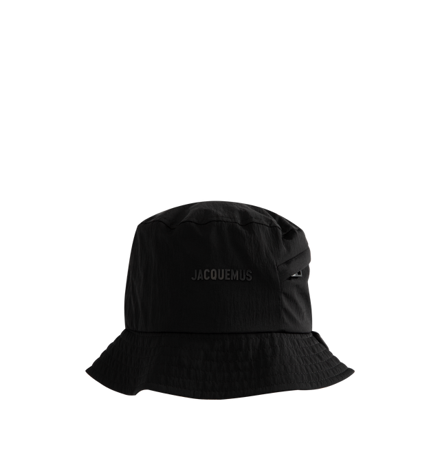 Image 1 of 2 - BLACK - JACQUEMUS Le Bob Nylon Bucket Hat featuring front logo detail, side zip pocket and D-ring. 100% polyamide. Made in Italy.