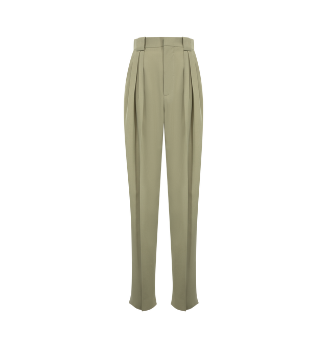 Image 1 of 4 - GREEN - Bottega Veneta Womens Wool Trousers are crafted from 100% wool and feature a tailored silhouette for versatile wear. Main Material: 100% Wool. Made in Italy.