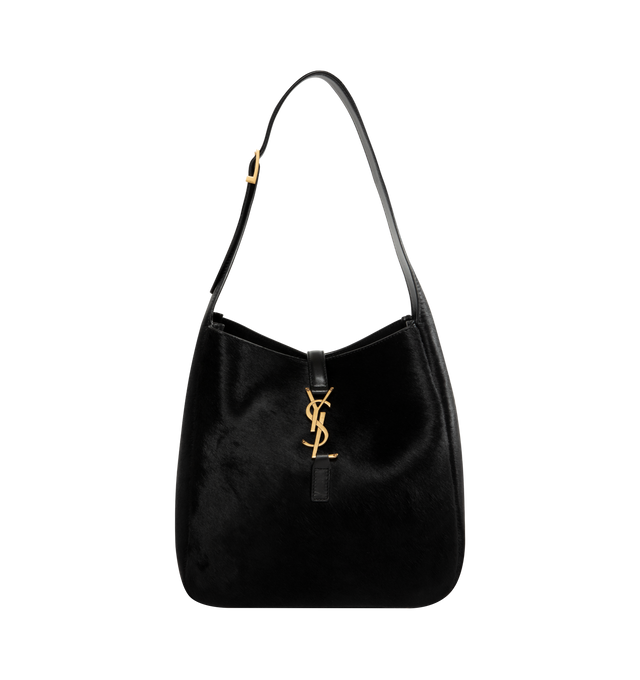 Image 1 of 3 - BLACK - SAINT LAURENT Le 5 7 Small Bag featuring an inner pouch, leather tab closure decorated with the cassandre, adjustable strap and bronze-tone hardware. Calfskin leather. Made in Italy.