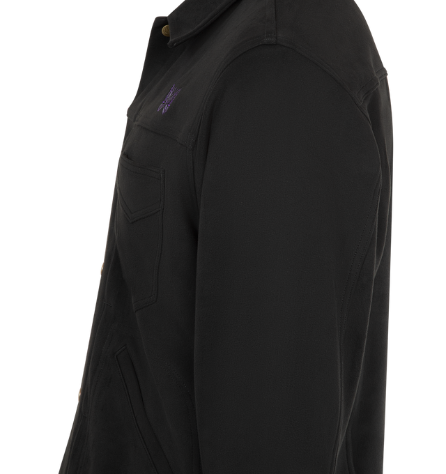 Image 3 of 3 - BLACK - NEEDLES Penny Jean Jacket featuring double chest and front welt pockets with pleated detail, button front closure, collar and buttoned cuffs. Made in Japan.