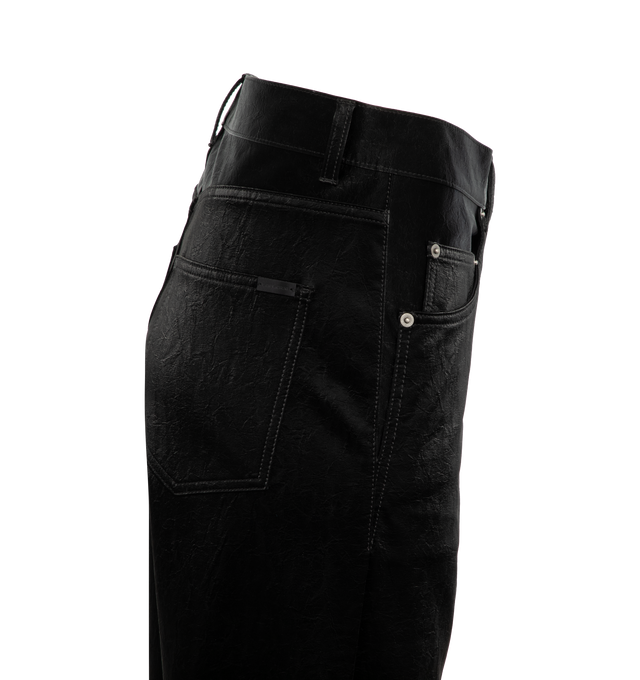 Image 3 of 3 - BLACK - Saint Laurent High waisted 5-pocket jeans with a long, wide leg fit. Featuring zip fly with button closure, waistband with belt loops. 50% viscose, 50% polyurethane. Made in Italy. 