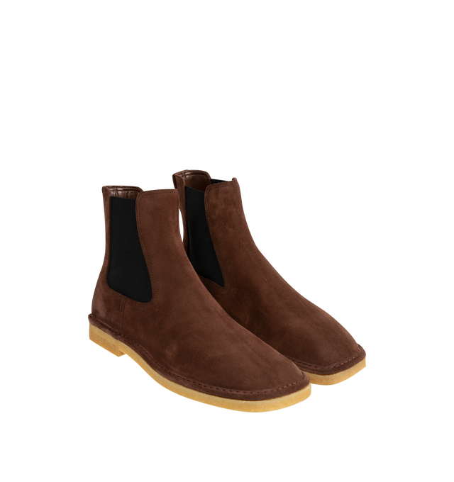 Image 2 of 4 - BROWN - BOTTEGA VENETA Daddy Chelsea Ankle Boot featuring rugged suede Chelsea ankle boot and natural crepe rubber outsole. Lambskin. Made in Italy.
