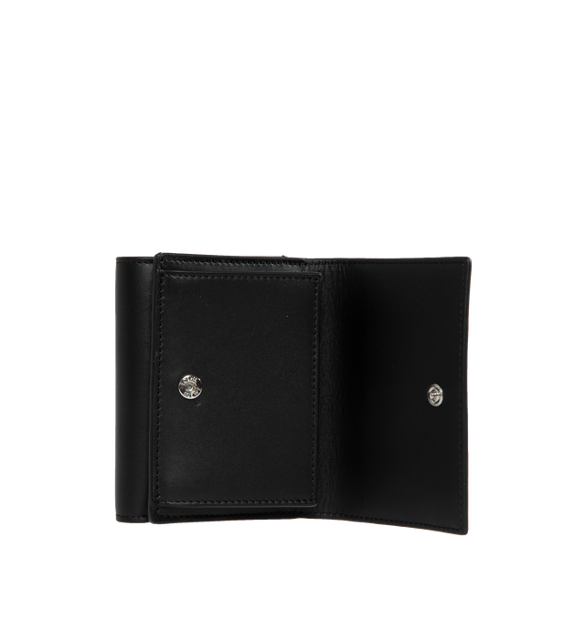 Image 4 of 4 - BLACK - LOEWE Trifold Wallet featuring debossed LOEWE Anagram patch, snap button closure, six card slots and large pocket for notes, coin compartment and calfskin lining. Satin Calf. 3.1 x 4 x 1.5 inches. Made in Spain. 