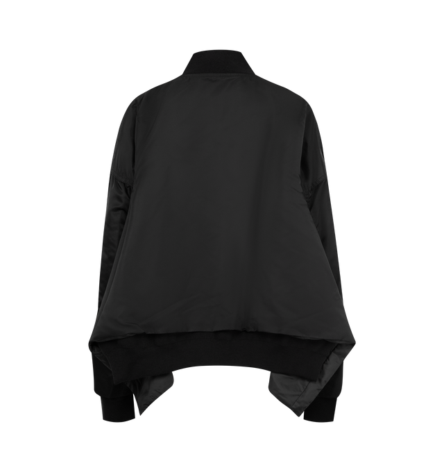 Image 2 of 3 - BLACK - SACAI Nylon Twill Jacket featuring boxy silhouette, cropped length, layered construction, zip front closure and stand collar. Nylon/polyamide/cotton/wool.