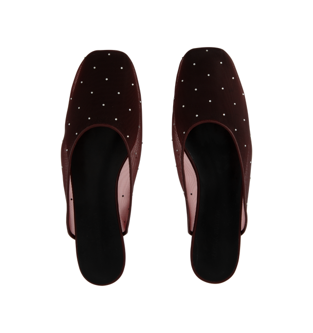 Image 4 of 4 - RED - MAGDA BUTRYM Crystal Mesh Flat Mules featuring a delicate mesh design adorned with crystals. Upper: 100% Pa. Insole, Sole: 100% Calf Leather.