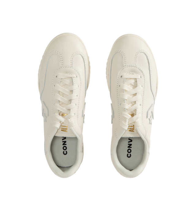 Image 5 of 5 - WHITE - Converse Run Star Trainer combines sports, style, and heritage. Featuring a durable nylon upper with suede overlays and leather accents, three-layered memory foam sockliner providing a comfortable and cushioned underfoot ride that forms to your foot, traction rubber outsole providing grip, punched eyelets and waxed laces, iconic Star Chevron, All Star, and Converse logos. Unisex style in men's sizes.