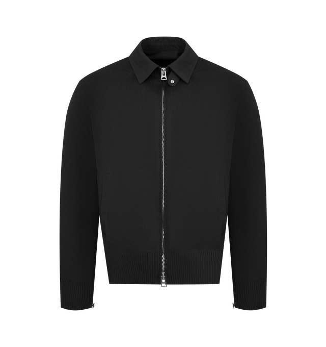 Image 1 of 3 - BLACK - SACAI Weathercloth x Knit Blouson featuring zip front closure, classic collar, knit front with slit pockets, weathercloth back panel and collar.
