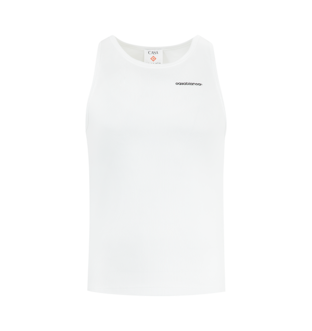 Image 1 of 2 - WHITE - CASABLANCA Ribbed Tank Top featuring sleeveless design, logo at front, scoop neck and slim fit. 98% organic cotton, 2% elastane.