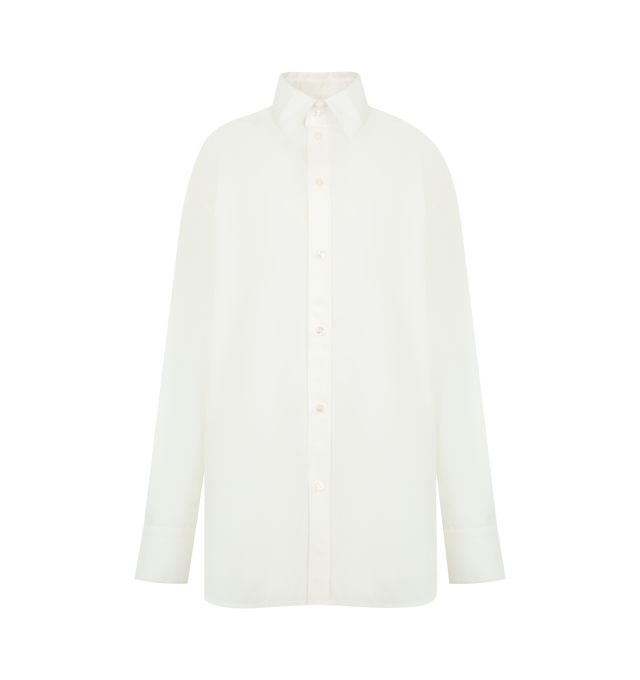 Image 1 of 2 - WHITE - SAINT LAURENT Button Up Shirt featuring a pointed collar, front button closure, long sleeves with button cuffs and straight hem. Made in Italy.