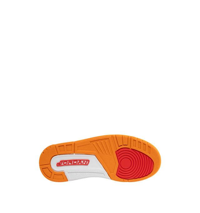Image 4 of 5 - ORANGE - JORDAN Air Jordan 3 Retro Sneaker featuring leather upper with elephant print overlays, padded collar, Nike Air cushioning, foam midsole and rubber outsole.