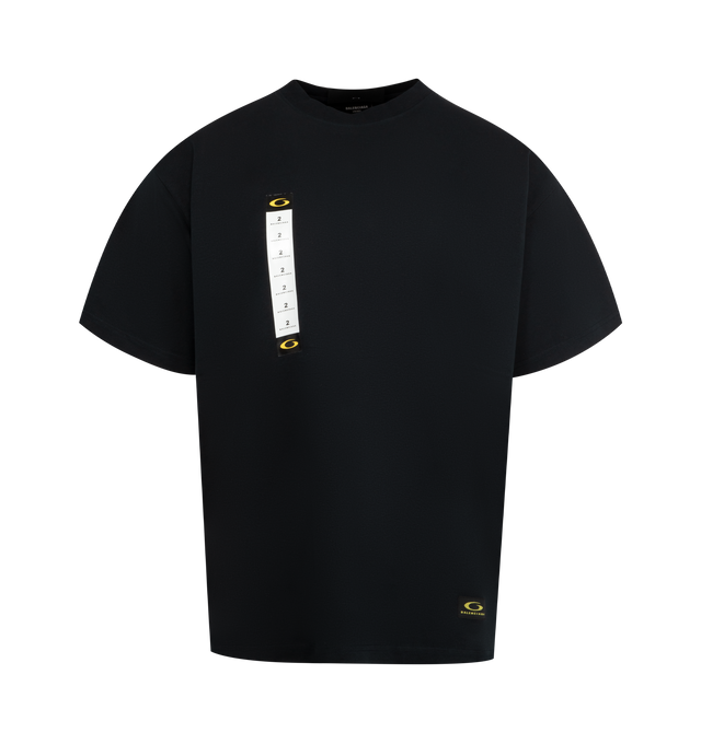 Image 1 of 2 - BLACK - BALENCIAGA Oversized T-Shirt featuring crewneck, short sleeves and logo at front. Made in Portugal. 100% cotton.