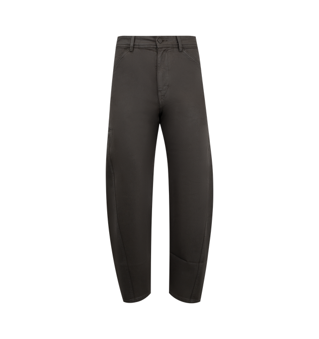 Image 1 of 3 - BROWN - LEMAIRE Twisted Workwear Pants featuring relaxed fit, tapered leg, zipped fly, metal button, side piped pocket above the knee, two patch pockets in the back and belt loops. 100% cotton. Made in Morocco.