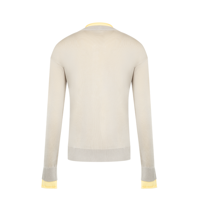 Image 2 of 2 - GREY - Bottega Veneta Womens Double Knit Cardigan is crafted from lightweight fluid silk blend with a double-layer construction. Features Nodo Quadro metal button closure, regular fit, and fine knit finish. Main Material: Silk. Made in Italy.