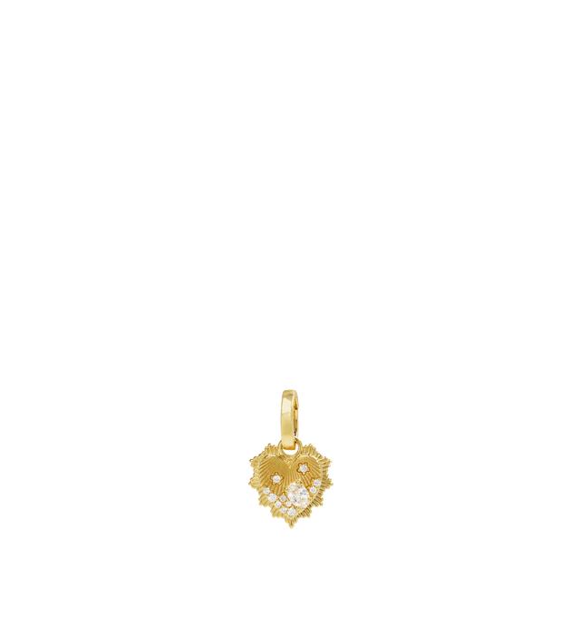 Image 1 of 2 - GOLD - FOUNDRAE Heart Love Token Miniature Medallion in 18k Yellow Gold with Encrusted Diamonds and an Annex Link. Diamond Weight: 0.2347 ct. Medallion measures 12.8mm in height and 12.6 mm in width. Hirshleifers offers a range of initial pieces from this collection in-store. For personal consultation and detailed information about jewelry, please contact our dedicated stylist team at personalshopping@hirshleifers.com.