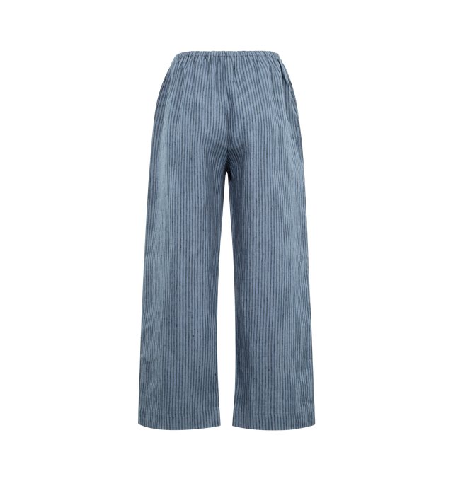 Image 2 of 3 - BLUE - DEIJI STUDIOS Ease Trouser featuring a relaxed, pull on design, striped slub linen, elastic waist with side seam pockets and straight leg. 100% linen.