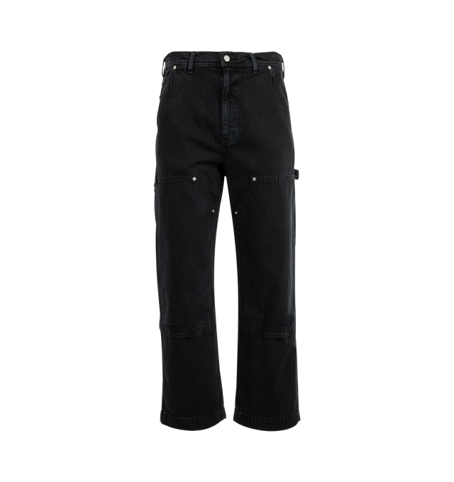 Image 1 of 3 - BLACK - ENFANTS RICHES DEPRIMES Double Knee Paint Pant featuring Japanese denim, straight leg fit, zip fly, logo branded metal hardware and logo embossed leather patch at rear pocket. 100% cotton.