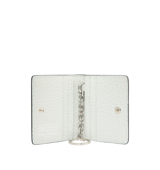 Image 3 of 3 - NAVY - MAISON MARGIELA Four Stitches Keyring Cardholder featuring embossed grainy leather, keyring chain, snap button closure, multiple card holders and four stitches at the back. 100% calf leather.