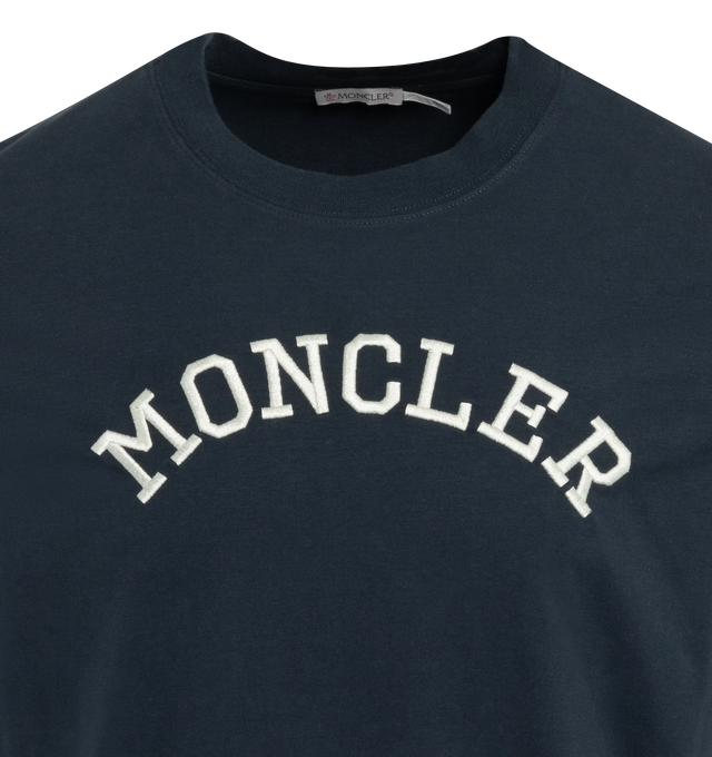 Image 3 of 3 - BLACK - MONCLER SS EMBROIDERED LOGO T-SHIRT has a crewneck and embroidered logo arches across the chest. 