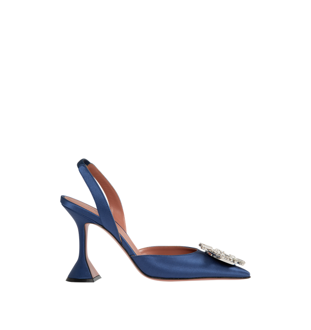 Image 1 of 4 - BLUE - AMINA MUADDI satin embellished slingback pump. 95mm heel. Made in Italy.  