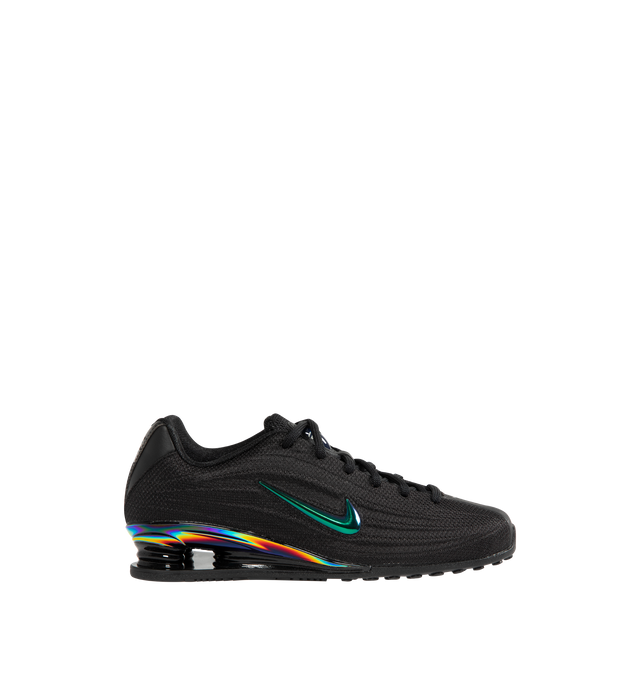 Image 1 of 5 - BLACK - NIKE Shox Z SE Sneaker featuring a slim, stitchless upper, iconic column design, vibrant Nike Swoosh, metallic accents and modified, circular waffle outsole.