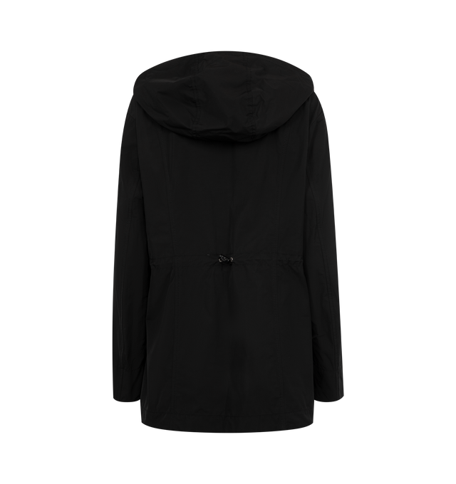 Image 2 of 3 - BLACK - MONCLER Leandro Parka featuring adjustable hood, zipper closure, patch pockets with snap button closure, sleeve pocket and waistband with drawstring fastening. 60% polyester, 40% cotton.