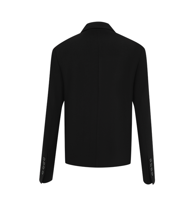 Image 2 of 2 - BLACK - Toteme Women's Short Stretch Wool Blazer features a shorter, boxy cut crafted from a fine stretch wool blend. Fully lined with double jet pockets, and one chest pocket. Can be worn with the coordinating trousers for a tailored look. Materials: 96% RWS wool, 4% elastane; lining: 100% viscose.
