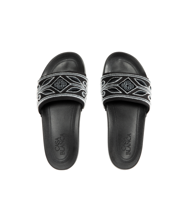 Image 4 of 4 - BLACK - CASABLANCA Pool Slides featuring embroidered terry fabric, diamond logo and signature Laurel artwork on its uppers, sculpted footbed for elevated comfort and a textured rubberised sole. 100% polyester. Lining: 80% polyester 20% cotton. Made in Portugal.