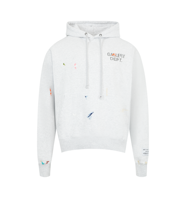 Image 1 of 3 - GREY - GALLERY DEPT. GD Paint Logo Hoodie featuring logotype on the front, enlarged iteration on the back, front pocket, appliqud with our 'art on display' patch by the cuff and fixed hood. 100% cotton. Made in USA.