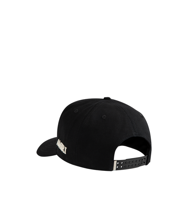 Image 2 of 3 - BLACK - AMIRI MA Canvas Hat featuring cotton canvas, embroidered with Amiri's MA monogram logo on the face and back adjustable snap closure. 100% cotton. Made in USA.