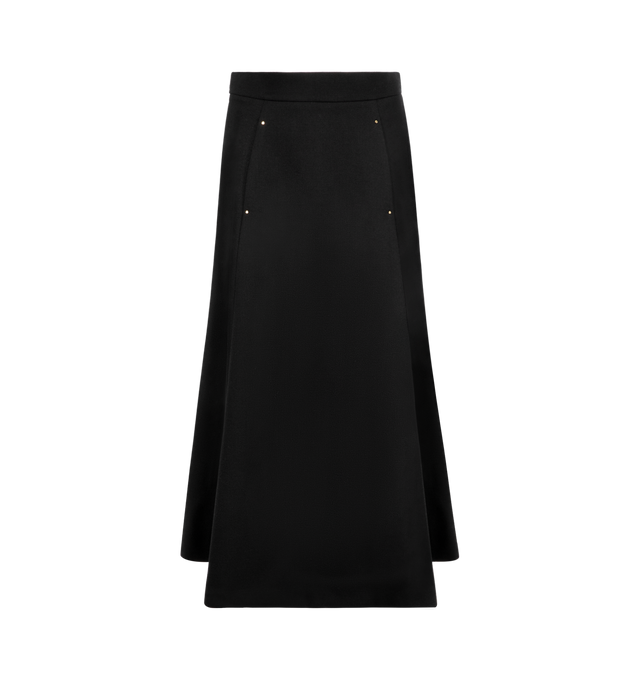 Image 1 of 3 - BLACK - MONCLER Moulin Wool Midi Skirt featuring moulin wool, viscose lining, side zipper closure, side pockets and leather logo patch. 100% virgin wool. Lining: 100% viscose/rayon.