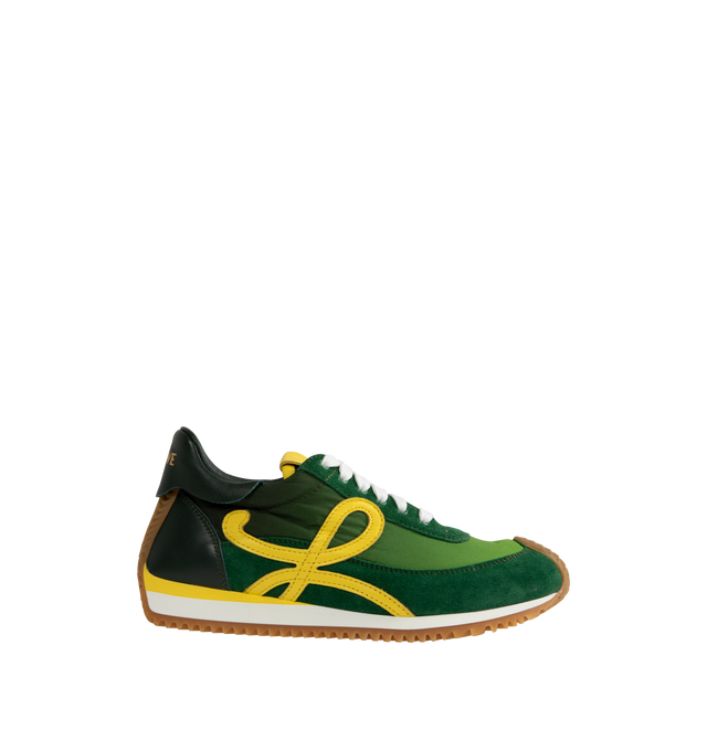 Image 1 of 5 - BLUE - Loewe Women's Sneaker in nylon and calfskin featuring an asymmetrical toe shape, a sock-like internal structure with cloud motifs on the tongue and a lightweight rubber outsole that extends to the toecap. Featuring double laces, L monogram at the side, embossed Anagram on the tongue and injected rubber LOEWE on the heel tab. Made in Italy.