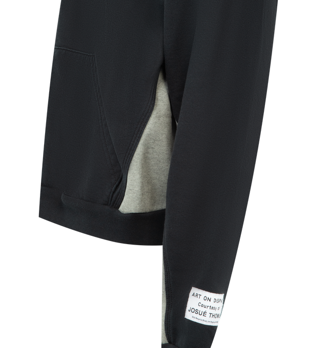 Image 3 of 3 - BLACK - GALLERY DEPT. Contrast-Panel Hooded Cotton-Jersey Sweatshirt featuring exposed zip fastening at front, relaxed fit, hood, metal eyelets, dropped shoulders, long sleeves, ribbed trims, logo print at chest, front pouch pocket, brand patch at cuff and contrast panelling. 100% cotton. Made in USA.