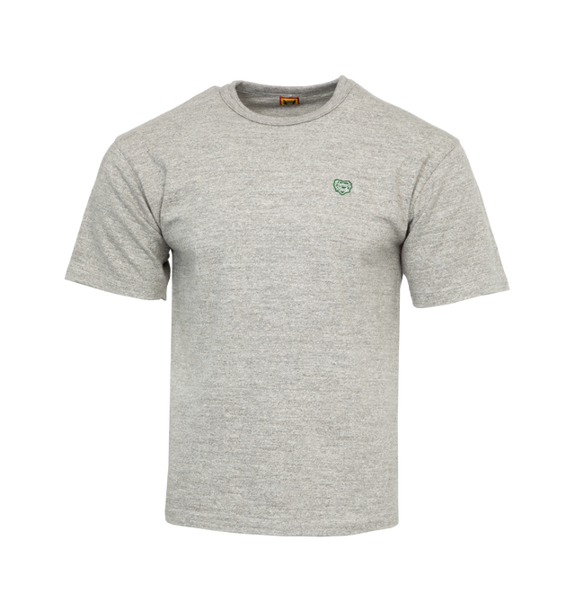 Image 1 of 3 - GREY - HUMAN MADE Heart Badge T-Shirt featuring brand print on back, signature heart emblem on front, short sleeves and crew neck. 100% cotton. 