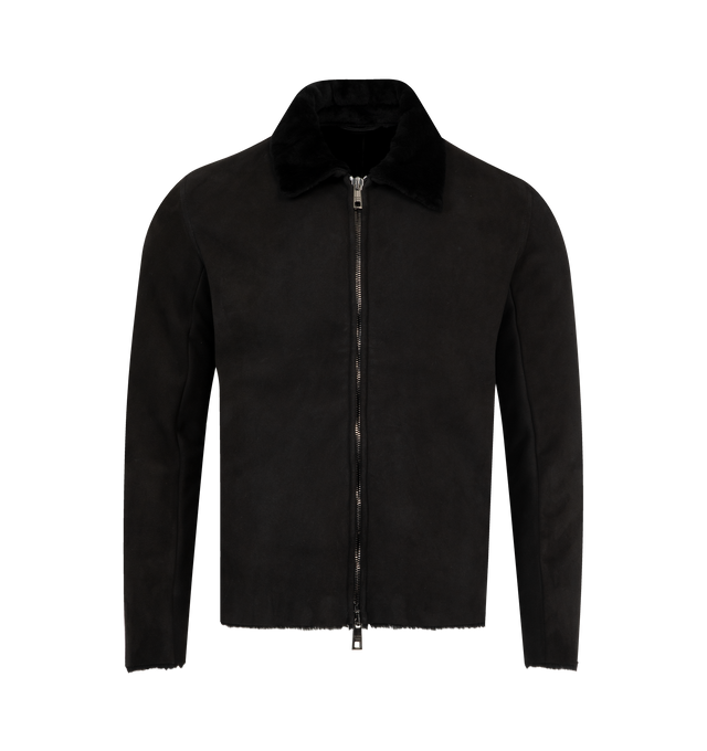 Image 1 of 3 - BLACK - GIORGIO BRATO MEPX Jacket featuring zip front closure, lamb leather, shirt-style collar, zip front closure, ribbed cuffs and side pockets. 100% lambskin. Made in Italy.