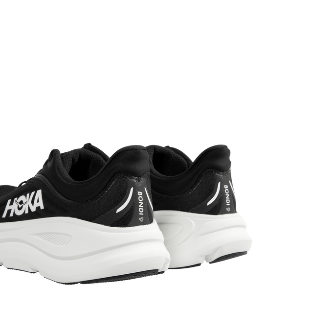 Image 3 of 5 - BLACK - HOKA M Bondi 9 Sneaker featuring engineered mesh upper with rubber sole, lace-up front, foamed EVA midsole and increased stack height for maximum cushioning, zonal breathability, reflective detailing and cushioned tongue and collar.