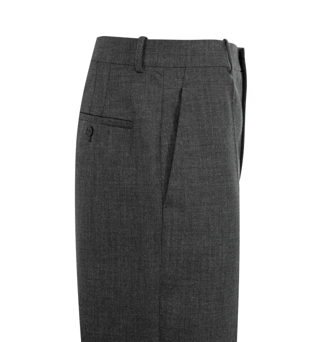 Image 3 of 3 - GREY - SAINT LAURENT Wool Pant featuring high-waist, tailored, made with certified wool, a straight leg, center crease, concealed button, hook, and zip closure, two slash pockets at the front, two welt pockets at the back and waistband with belt loops. 100% wool. Made in Italy.